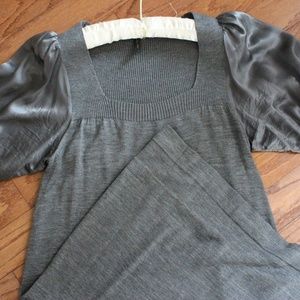 BCBG Gray Dress Sweater Body w/ Satin Sleeves